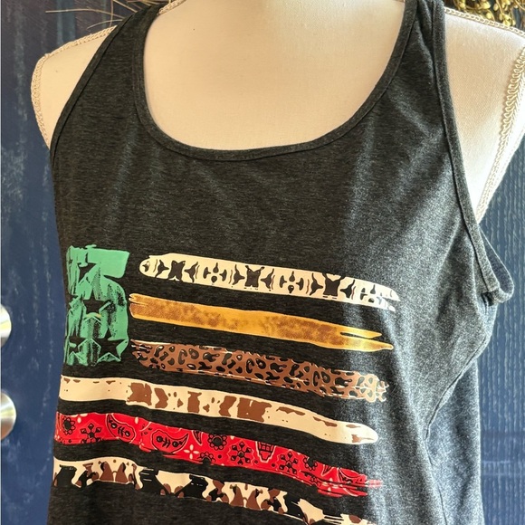 Women's Black Graphic Flag Tank Top size L - Picture 2 of 11